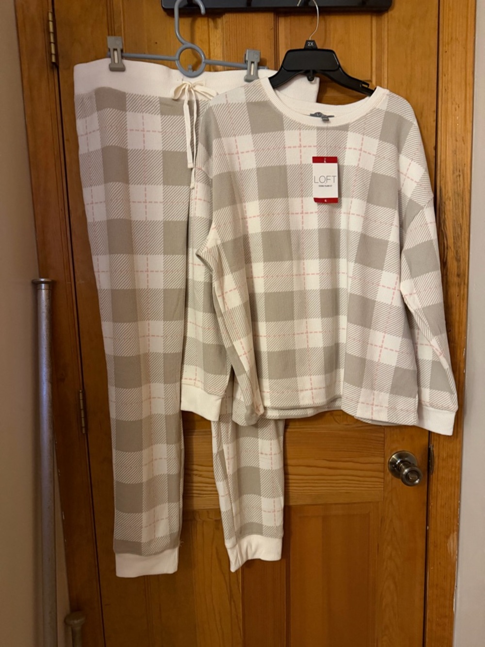 LOFT Beige and White Plaid Women's Pajama Set